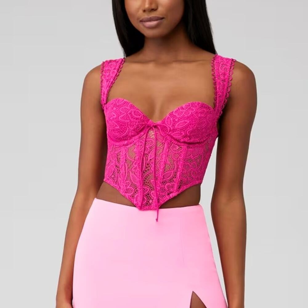For Love & Lemons Sammie Corset Crop Top Pink Lace Bustier Boned Size S